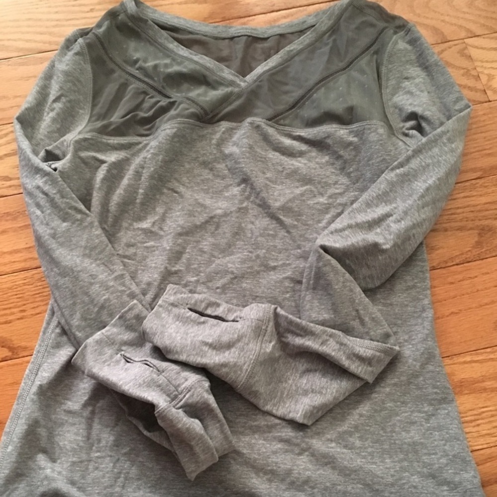 Lululemon gray top with sheer panel size 6